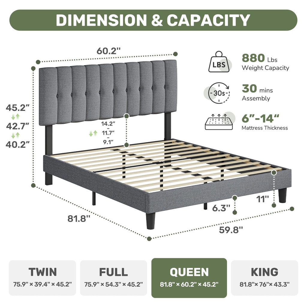 Queen Size Bed Frame with Headboard D566585
