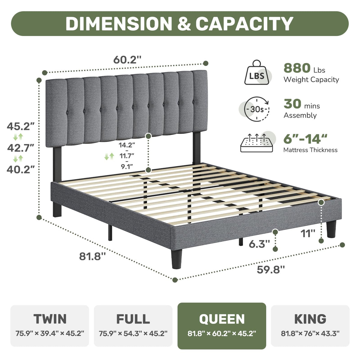 Queen Size Bed Frame with Headboard D566585