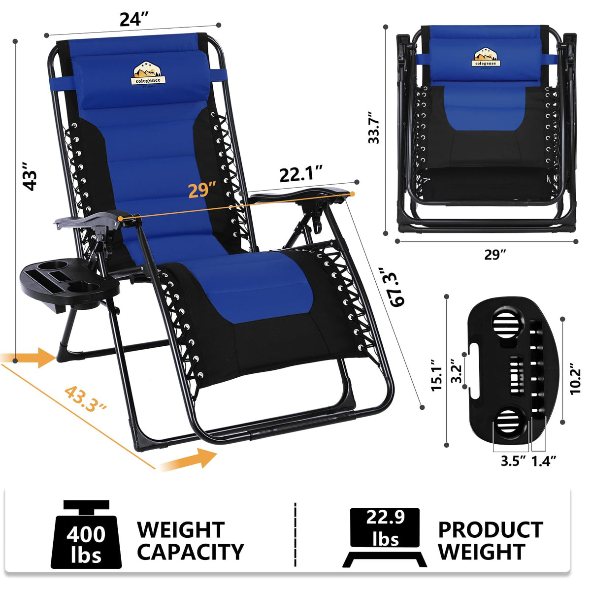 Oversized Zero Gravity Chairs Set of 2 E572