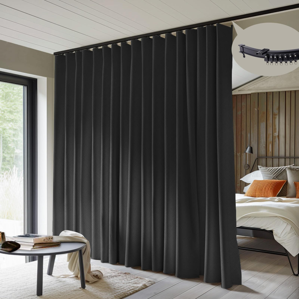 Blackout Room Divider Curtains with Ceiling Tracks Set Z78865