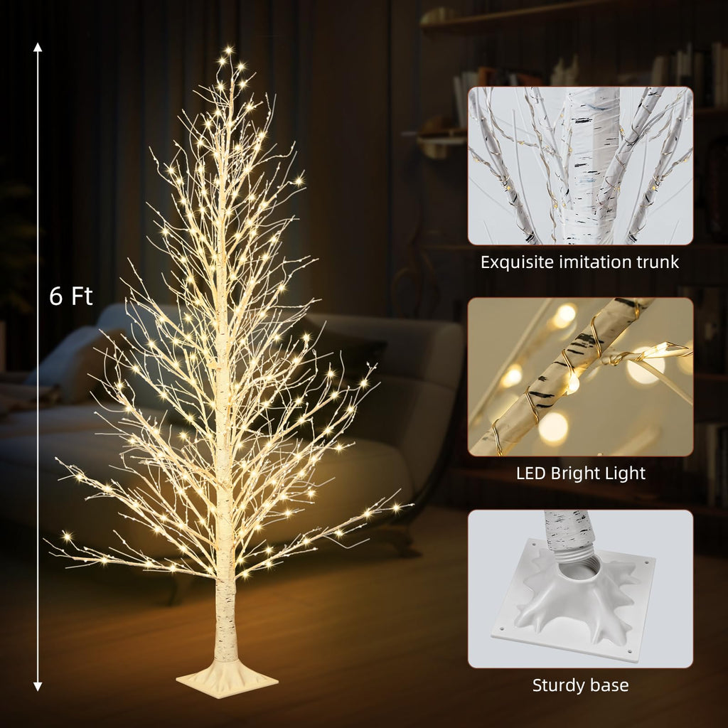 6FT LED Lighted Birch Tree with Timer IP44 Waterproof Z2236