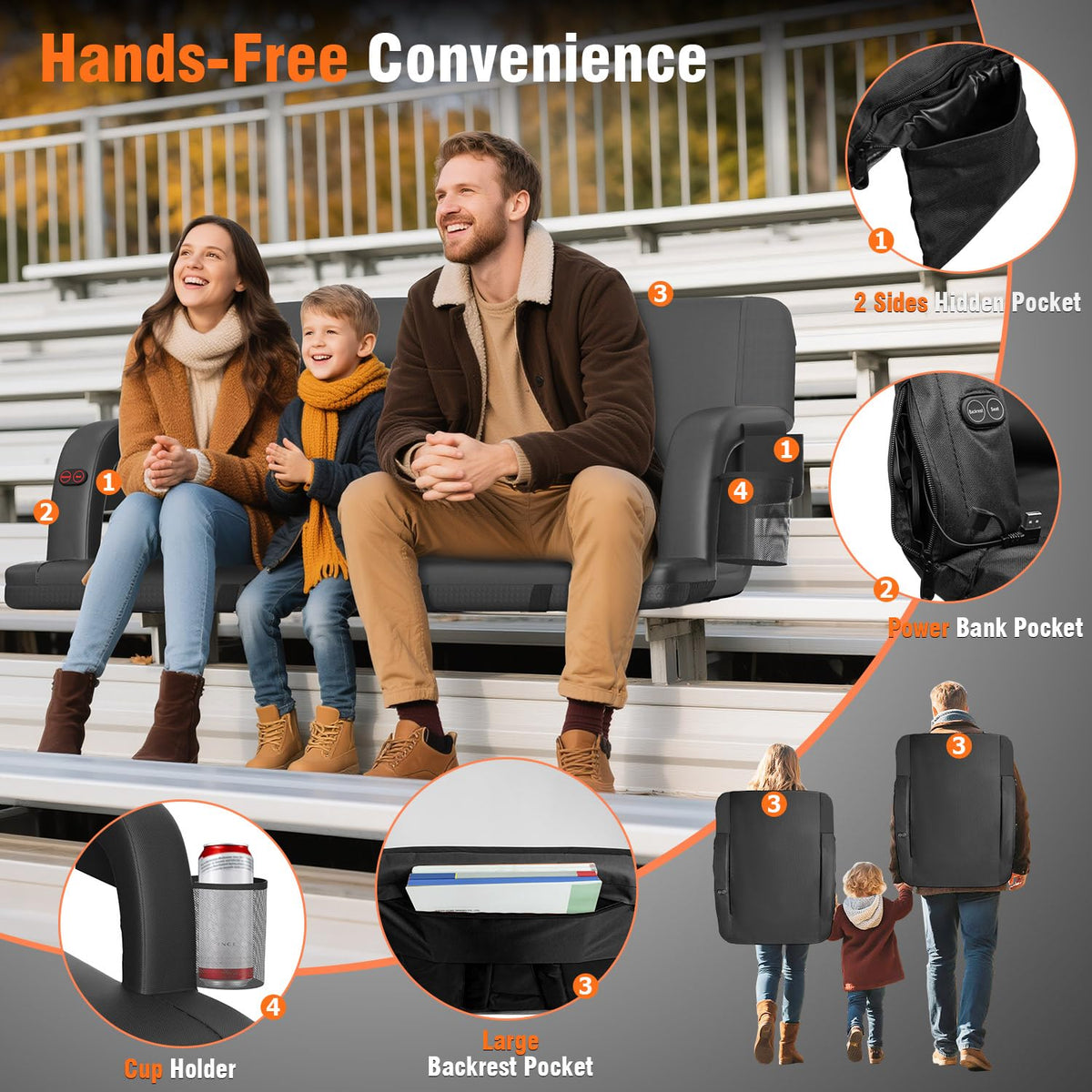 21" Heated Stadium Seats for Bleachers 2 Pack O1934