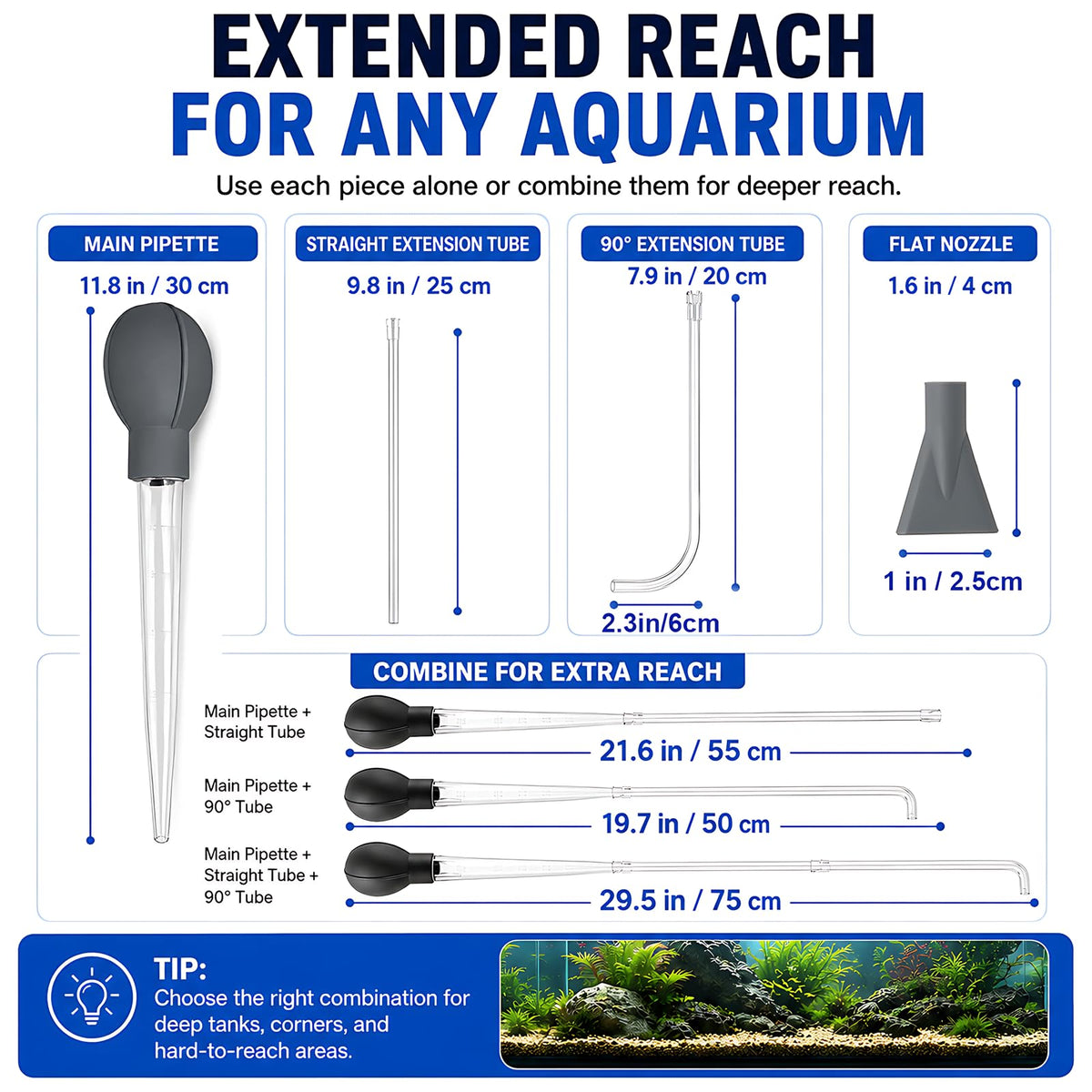 Aquarium Turkey Baster 4-in-1 Spot Cleaner and Coral Feeder 21.6 in Q740407