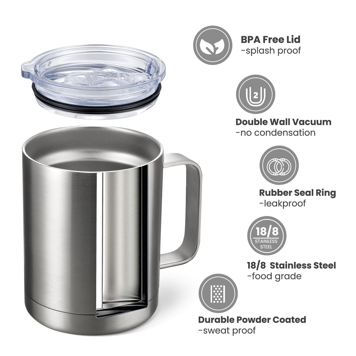 12 oz Stainless Steel Insulated Coffee Mug Set of 2 E654