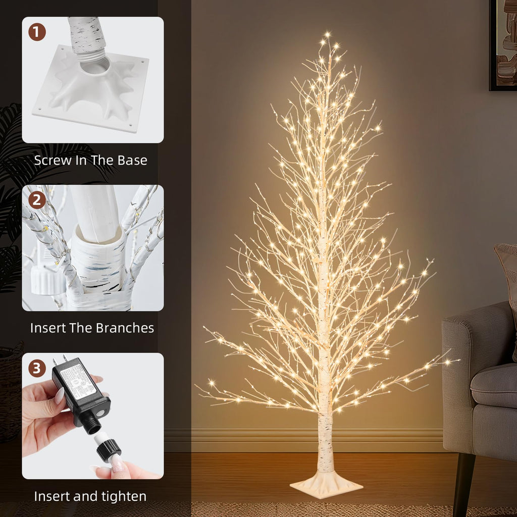 6FT LED Lighted Birch Tree with Timer IP44 Waterproof Z2236
