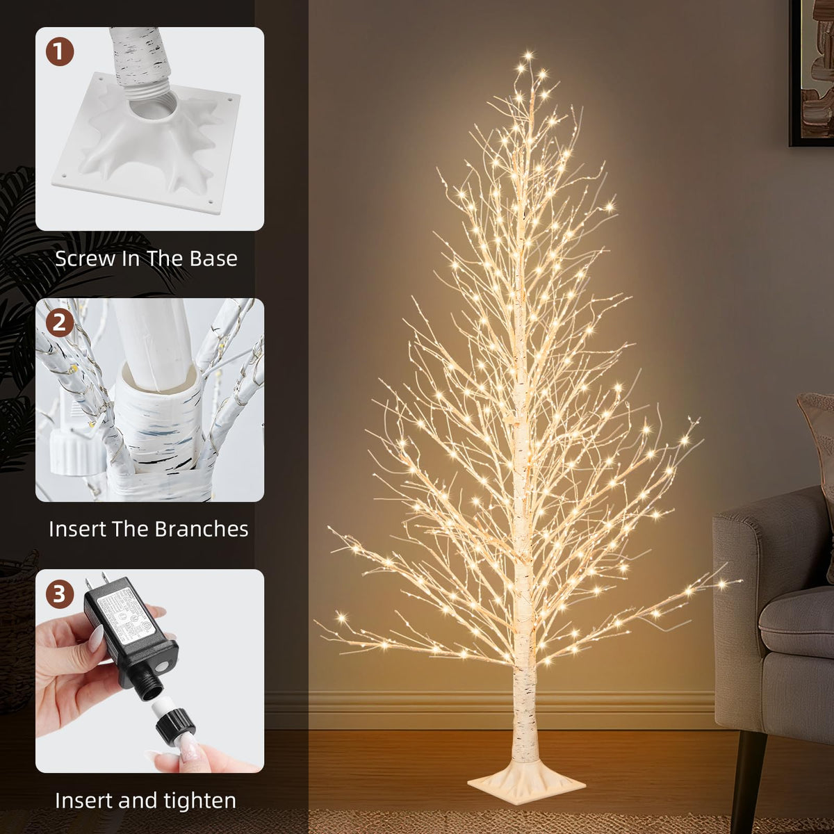 6FT LED Lighted Birch Tree with Timer IP44 Waterproof Z2236