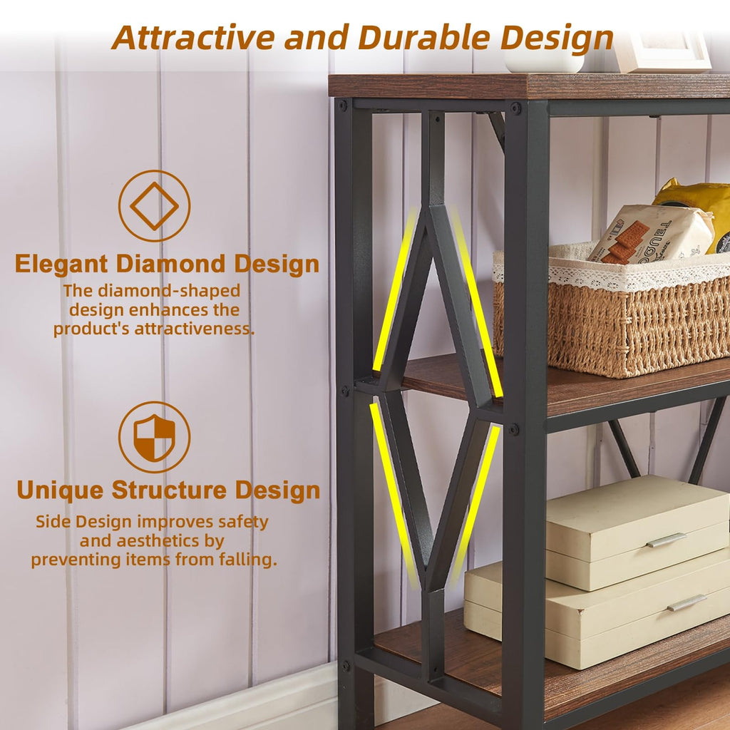 Brown 47 Inch Sofa Console Table with 3 Tier Bookshelf G84796