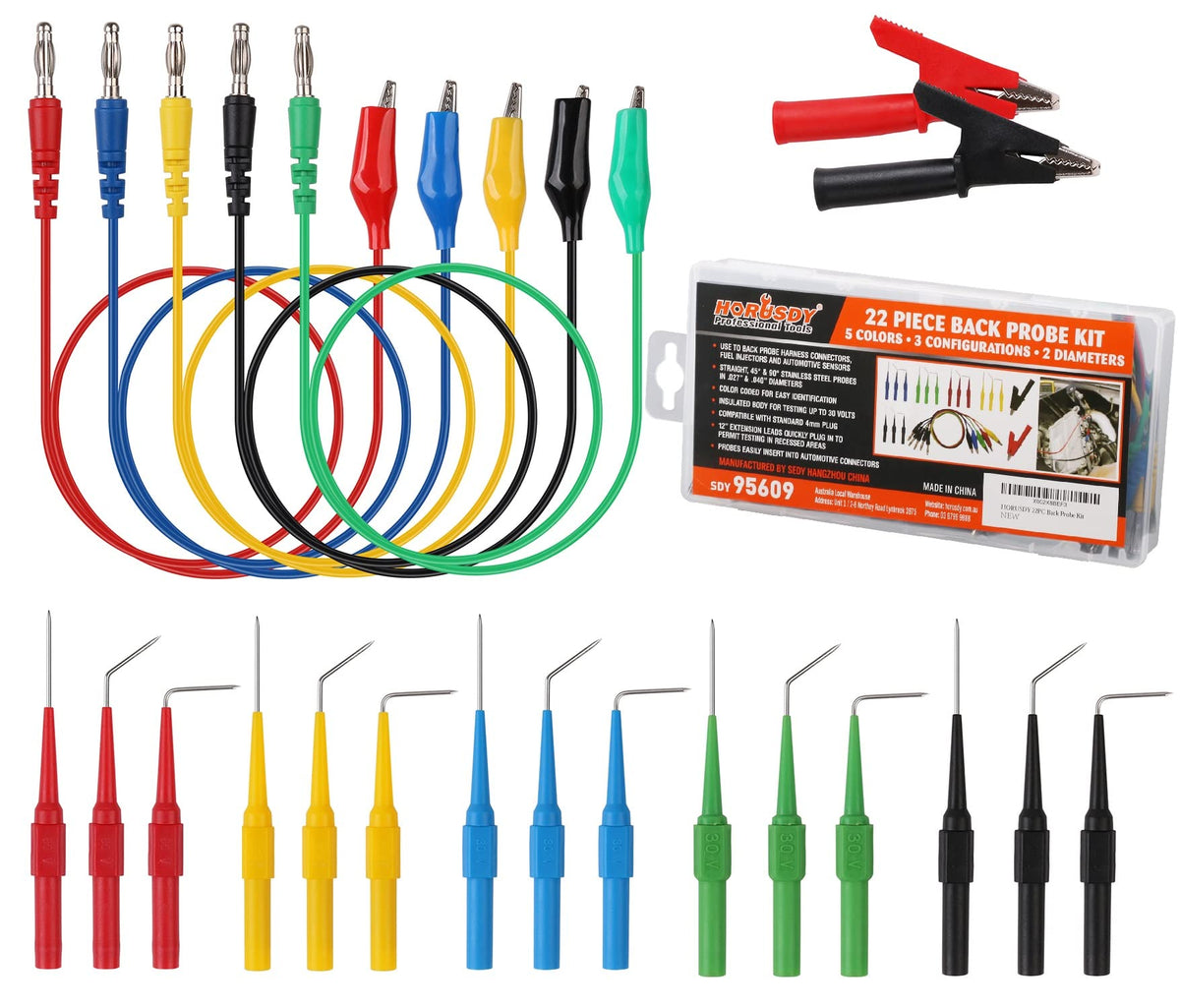 22 Pc Back Probe Pin Kit with 5 Colors Silicone Wires O8400