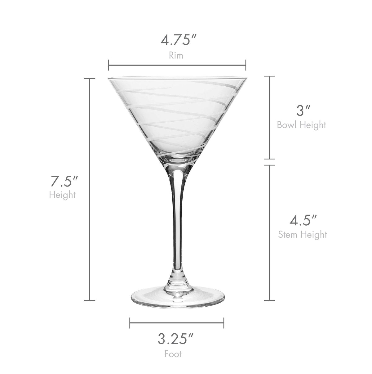 10-Ounce Etched Clear Glass Martini Glasses Set of 4 V768267