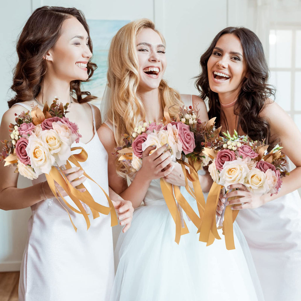 12 Pcs Artificial Bouquets and Boutonniere Set Rose White W58686
