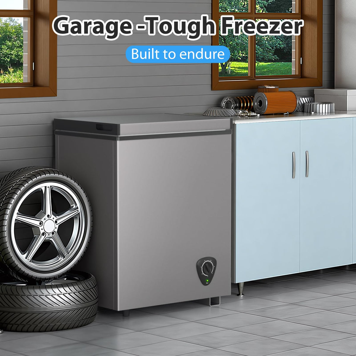 3.5 Cubic Feet Grey Chest Freezer with Removable Basket O895141