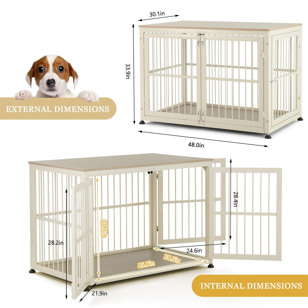 48" Rustic Heavy Duty Wooden Dog Crate Furniture M3828