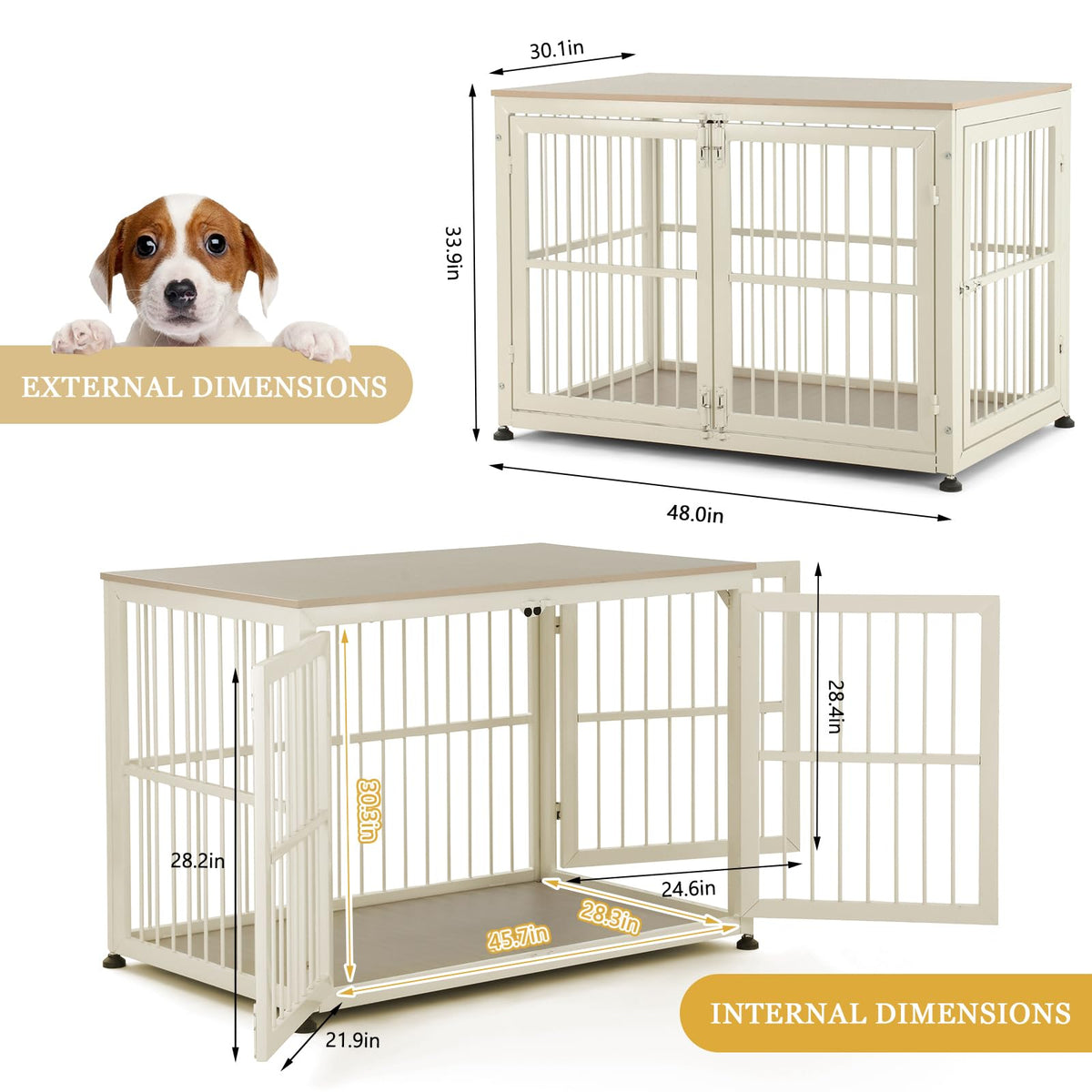 48" Rustic Heavy Duty Wooden Dog Crate Furniture M3828