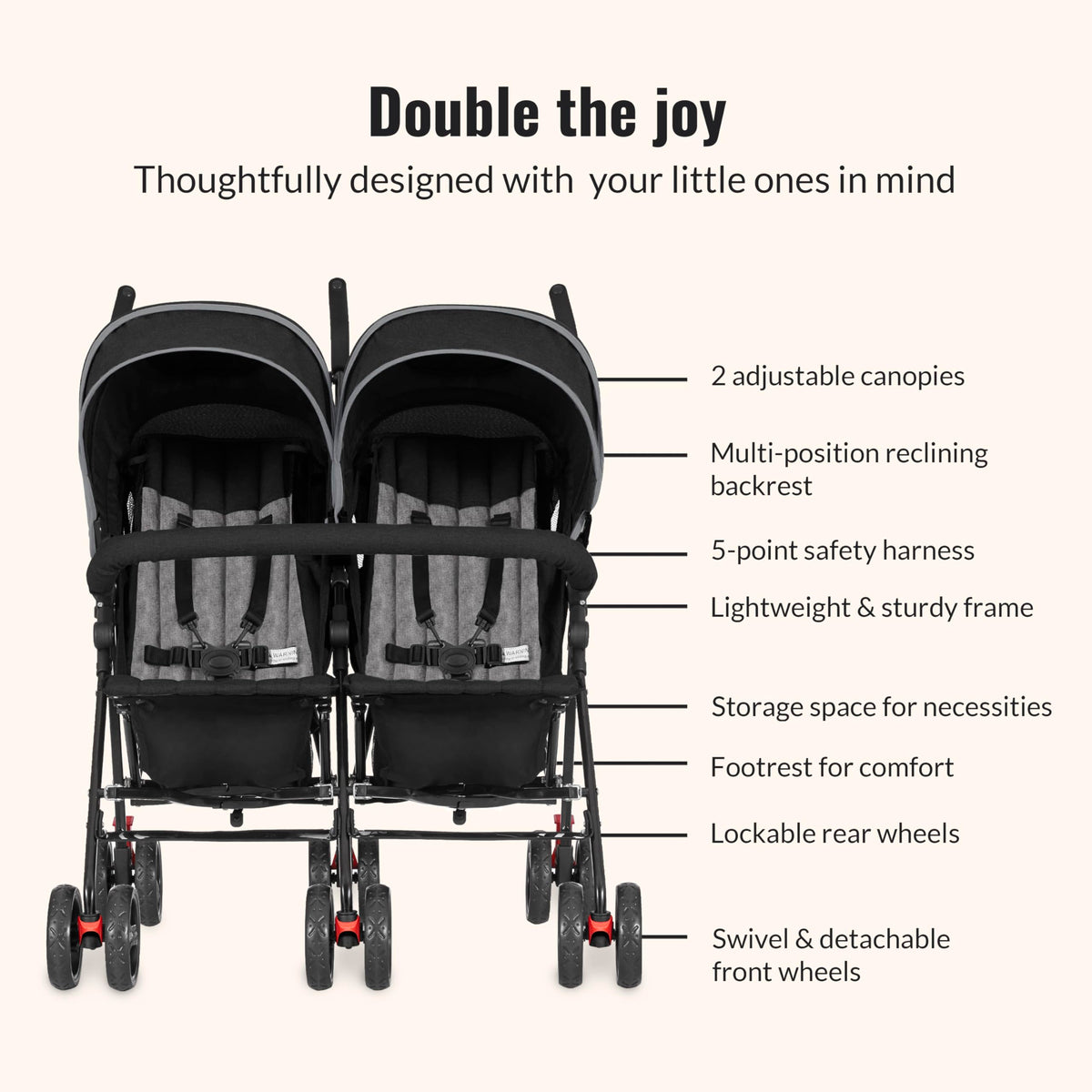 Black Twin Umbrella Toddler Stroller H19071