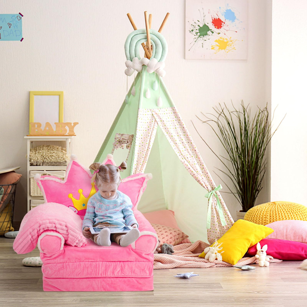 Pink 2 in 1 Fold Out Couch Set with Flannel Blanket Q896