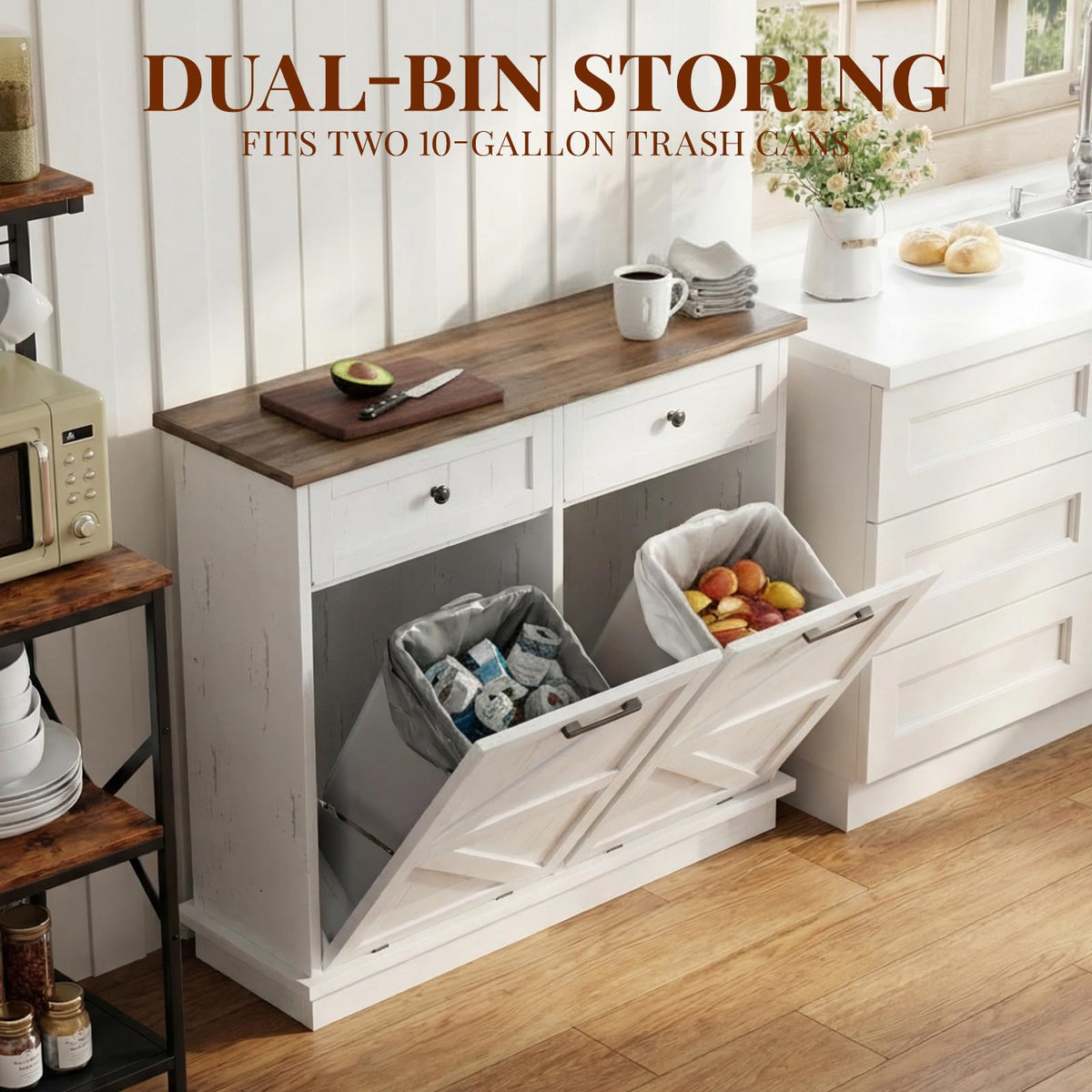 20 Gallon Wooden Tilt Out Trash Can Cabinet with 2 Drawers A957