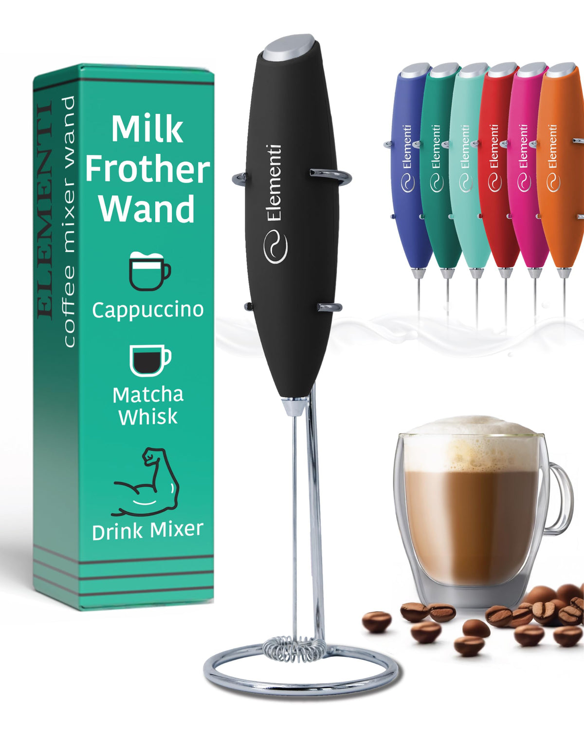 Black Handheld Milk Frother Wand with Stand Z7399