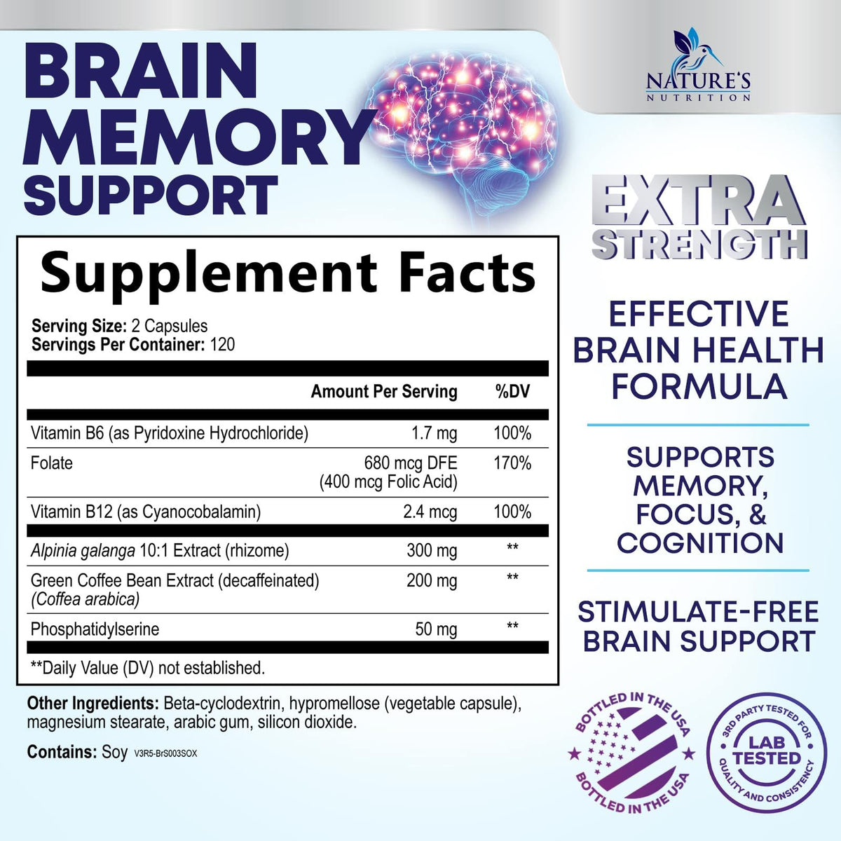 Brain Memory Supplement Pills 240 Capsules Y36654