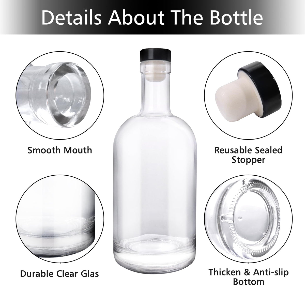 4 Pack 25oz Clear Glass Bottles with Cork Lids E804957
