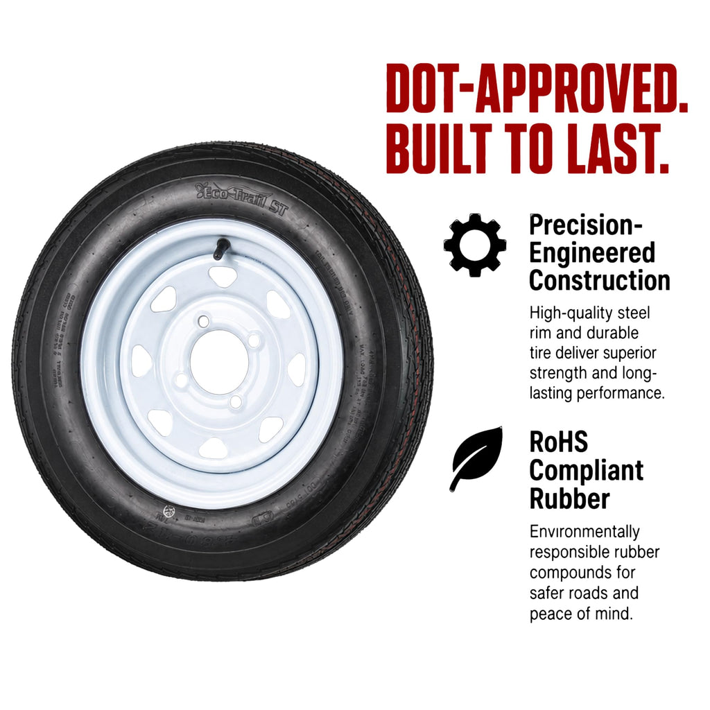 2-Pack Trailer Tire Rim Assembly 4.80-12 White 4 Lug Q7062