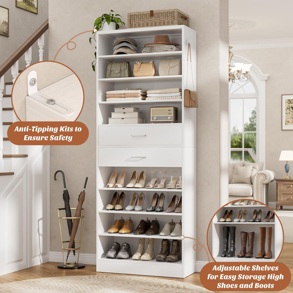 10 Tiers Tall White Wood Shoe Cabinet E25885