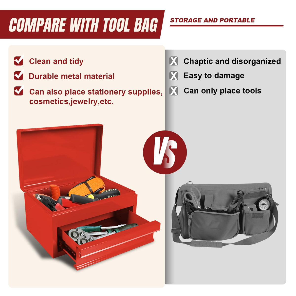 10" Mini Portable Steel Tool Box with Drawer T533