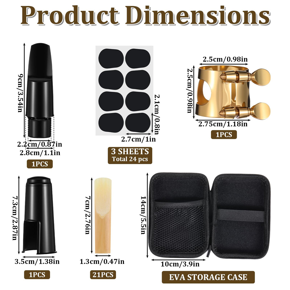 Alto Saxophone Mouthpiece Kit with Ligature, Cap, 21 Reeds, Pads and Storage Case R124