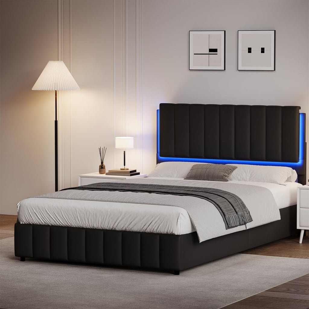 Black Faux Leather Full Size Bed Frame with Headboard I108179