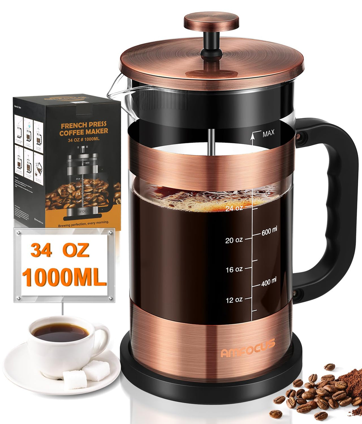 34 Ounce Stainless Steel French Press Coffee Maker X530