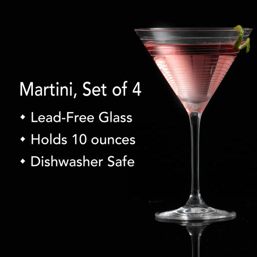 10-Ounce Etched Clear Glass Martini Glasses Set of 4 V768267