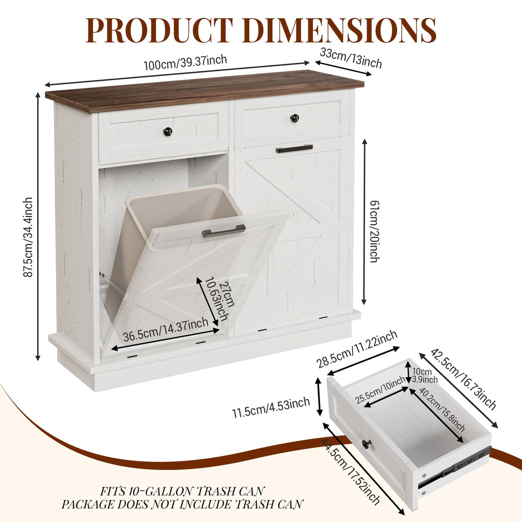 20 Gallon Wooden Tilt Out Trash Can Cabinet with 2 Drawers A957