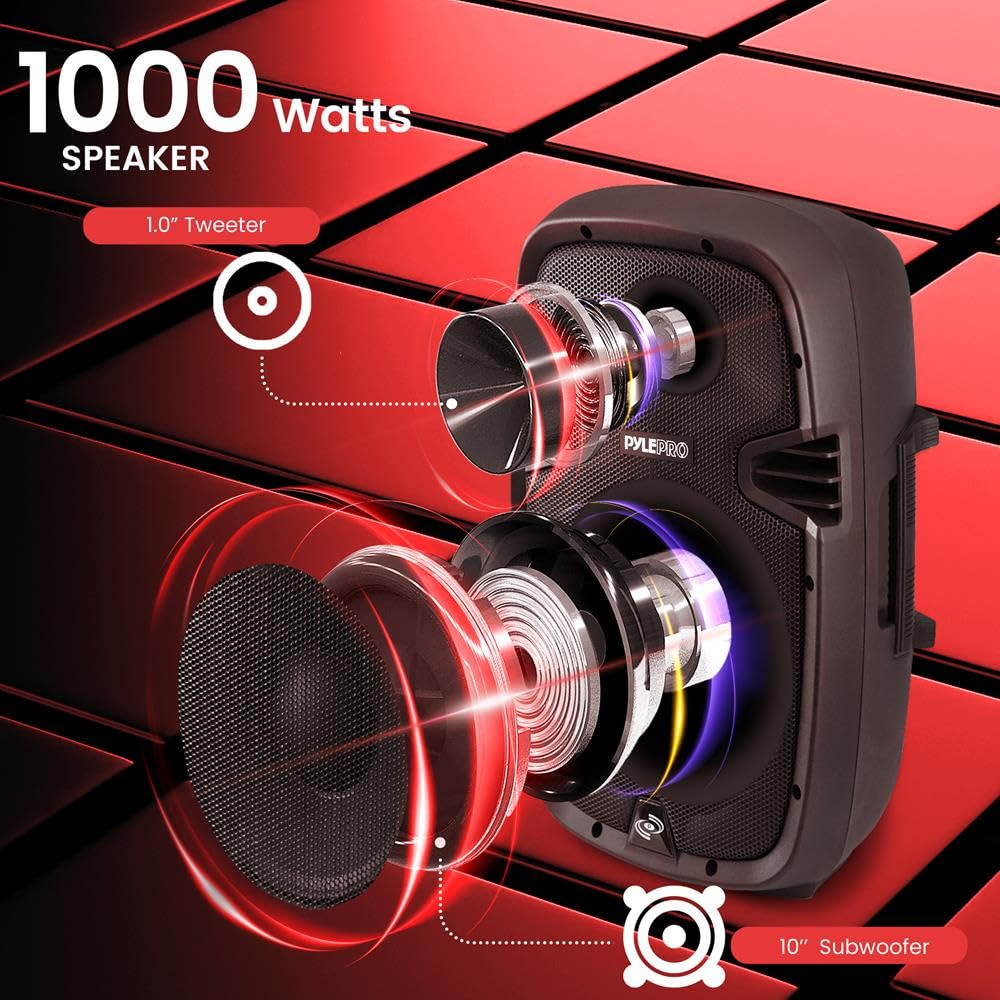 1000W Bluetooth PA System Speakers with 10 Inch Subwoofer and USB, Black A702659