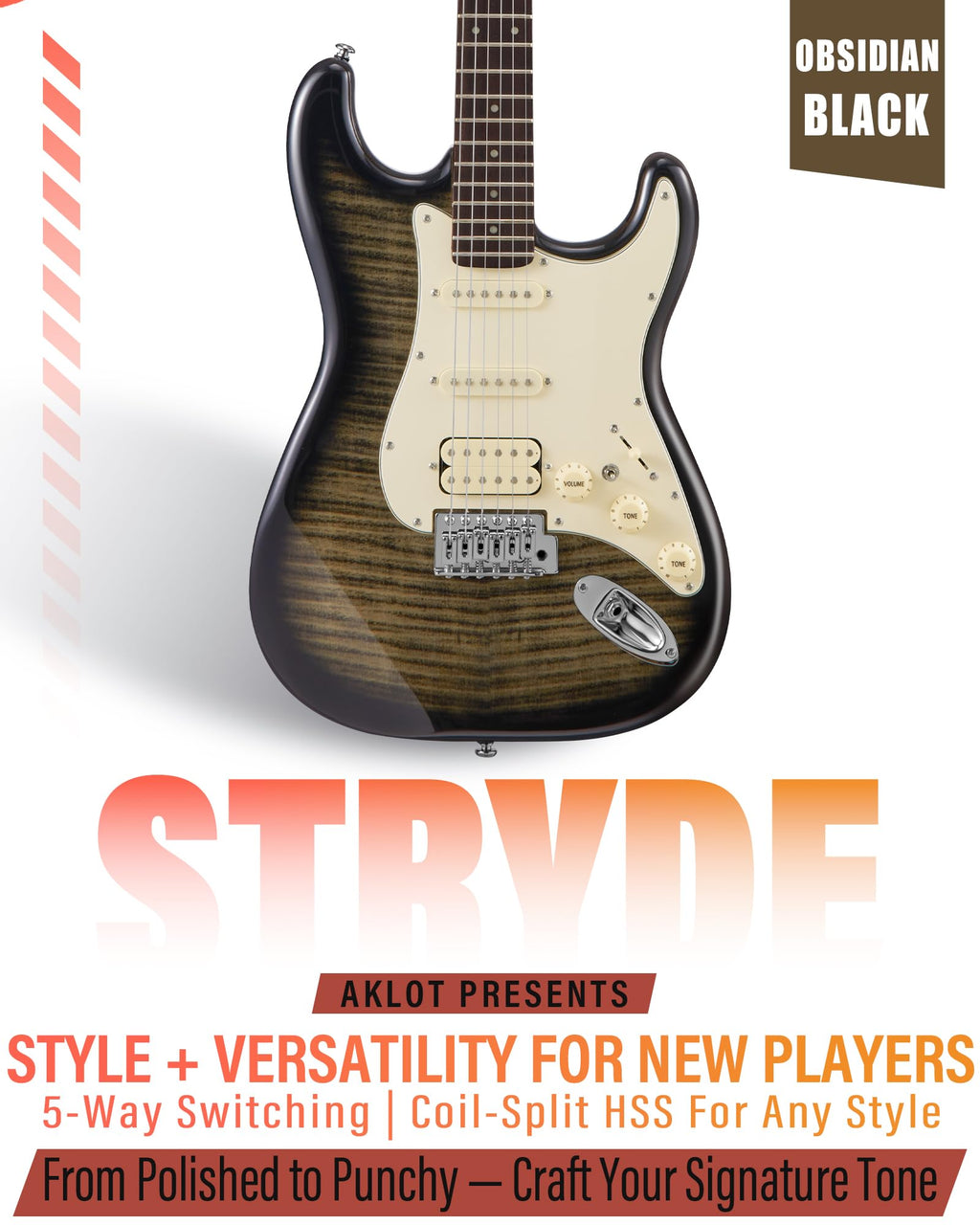 Beginner Electric Guitar Kit with 10W Amp, HSS Pickups, Gig Bag, Tuner, Strap, Picks, Black I37951