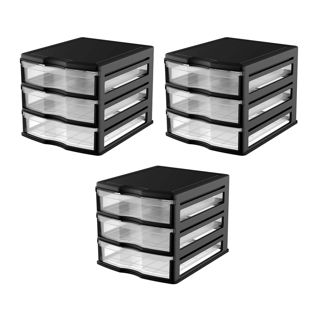 3 Pack 3 Drawer White Stackable Storage Organizer D658
