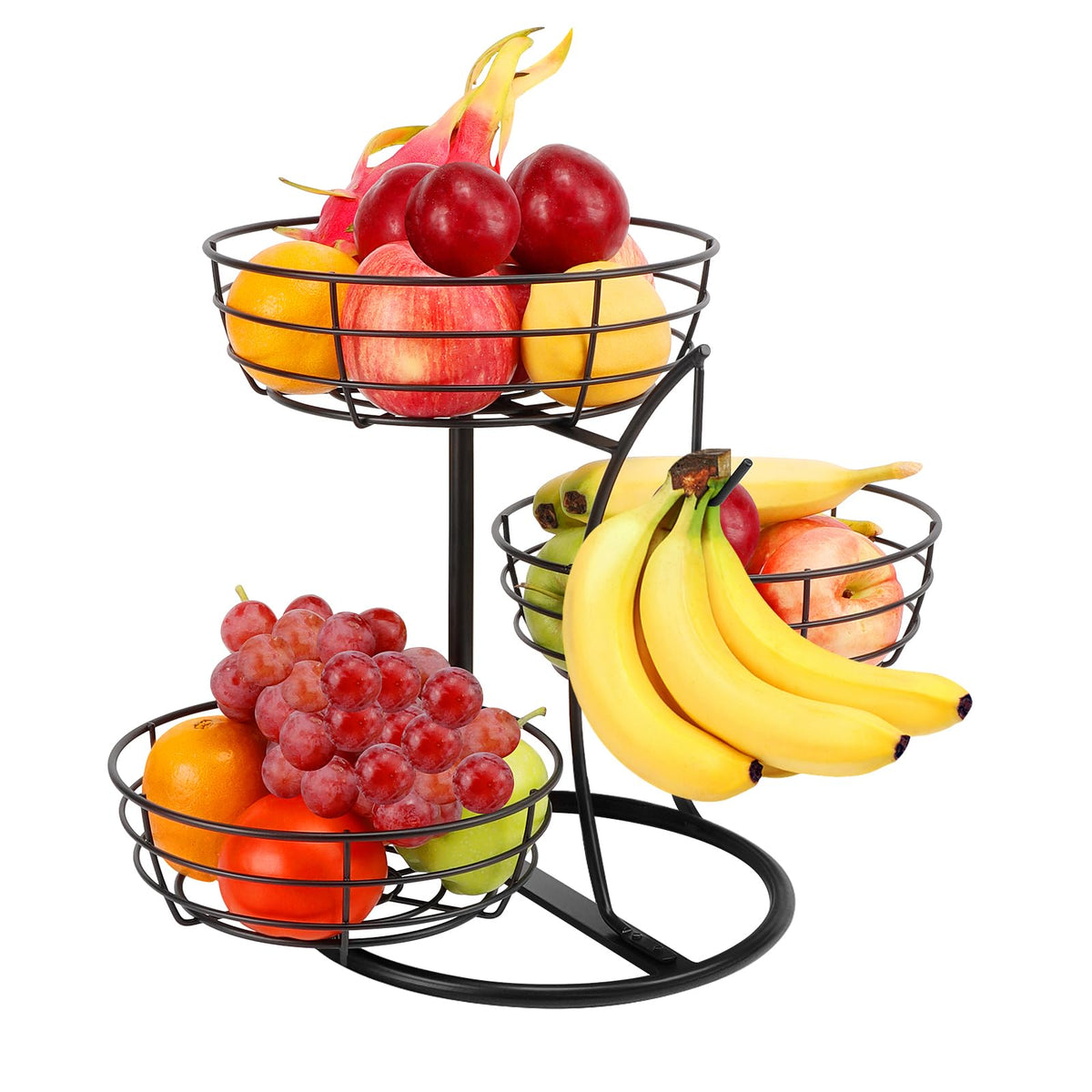 Fruit Basket Bowl with Banana Hanger, 3-Tier Metal Base G6795