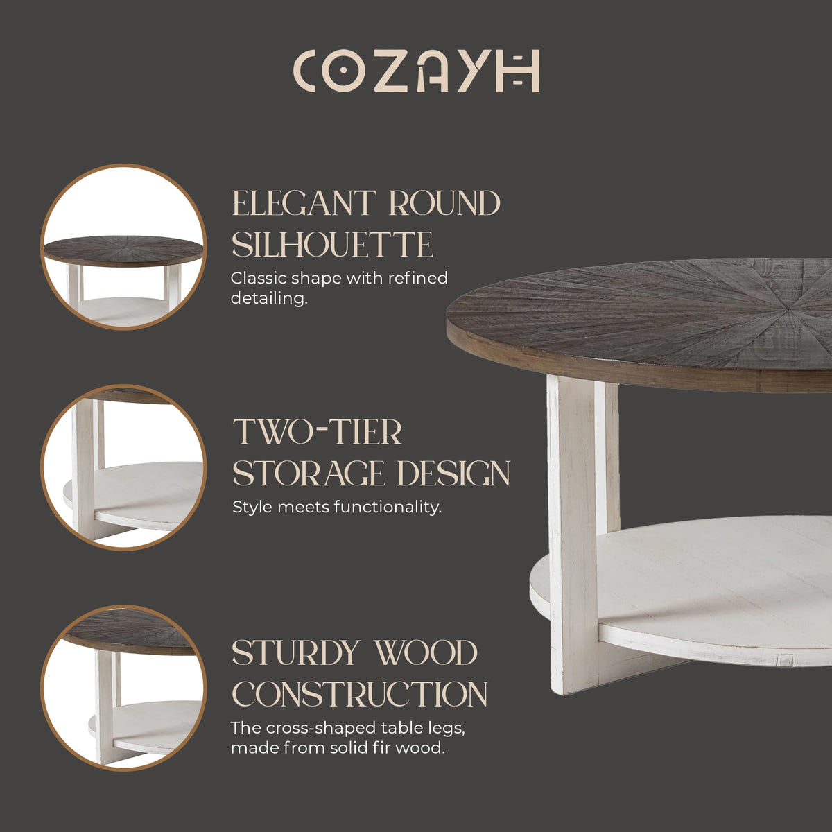 Round Farmhouse Coffee Table H357