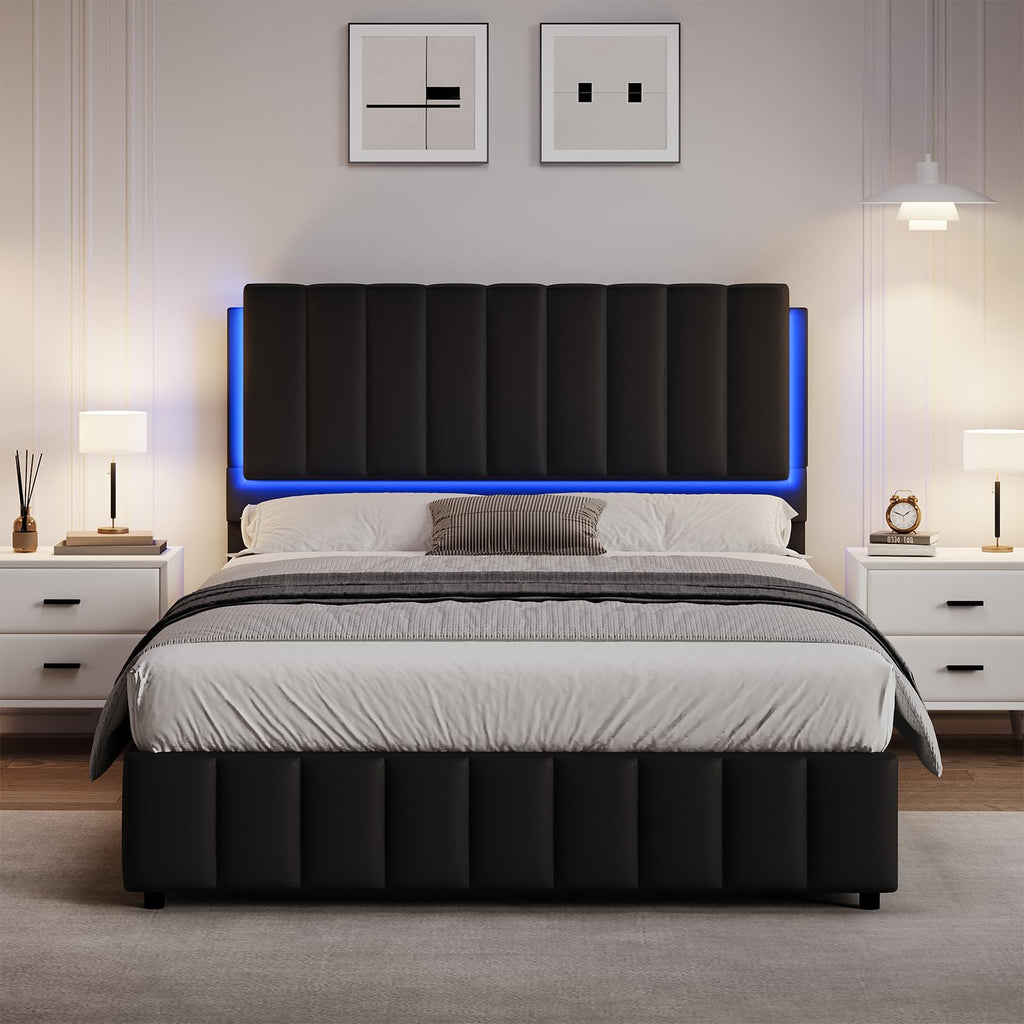 Black Faux Leather Full Size Bed Frame with Headboard I108179