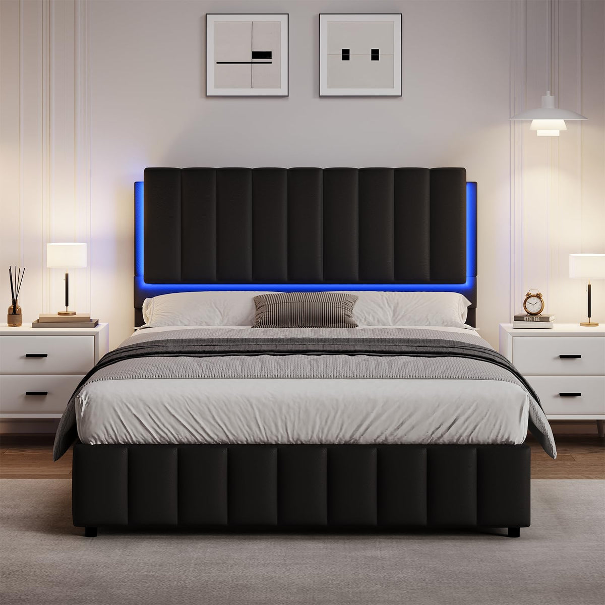 Black Faux Leather Full Size Bed Frame with Headboard I108179