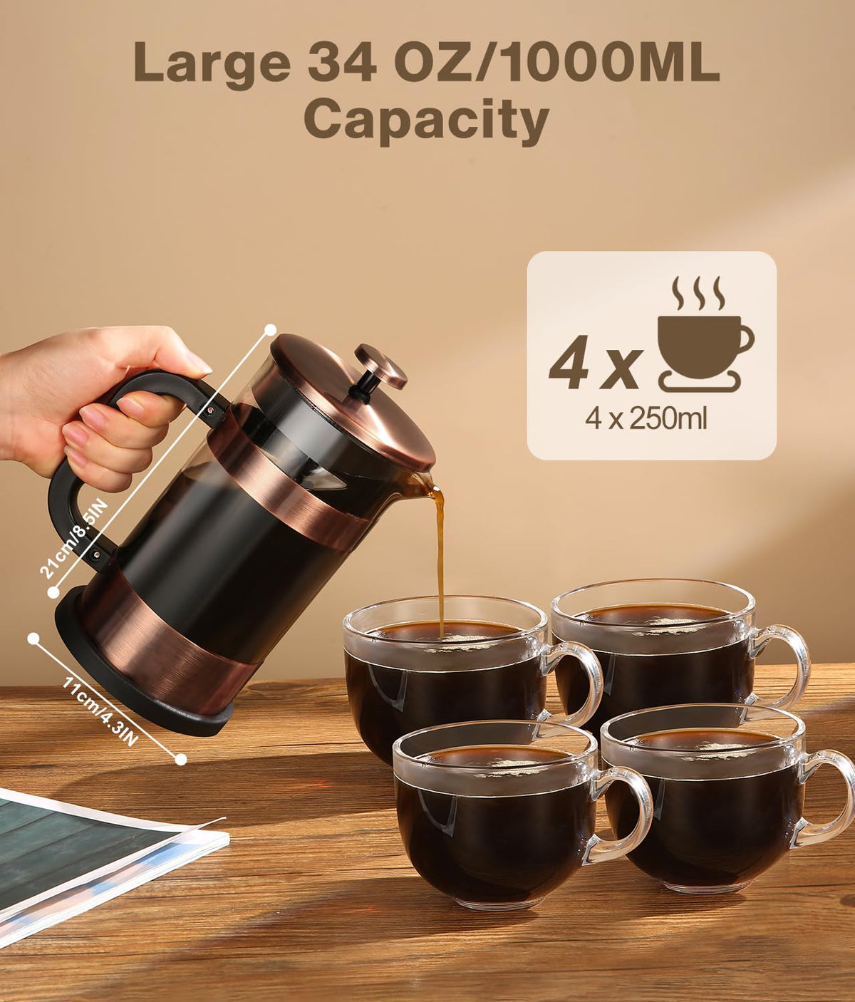 34 Ounce Stainless Steel French Press Coffee Maker X530