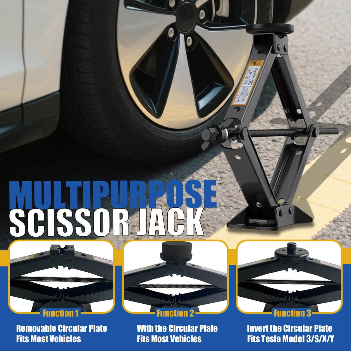 3 Ton Scissor Jack with Rubber Jack Pad Y57022
