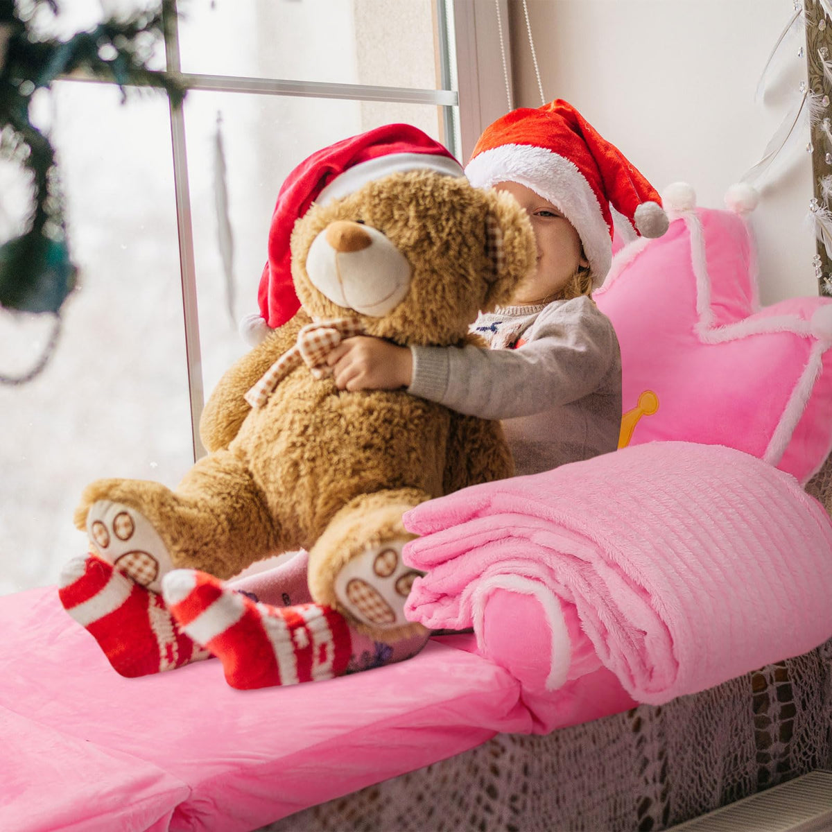 Pink 2 in 1 Fold Out Couch Set with Flannel Blanket Q896