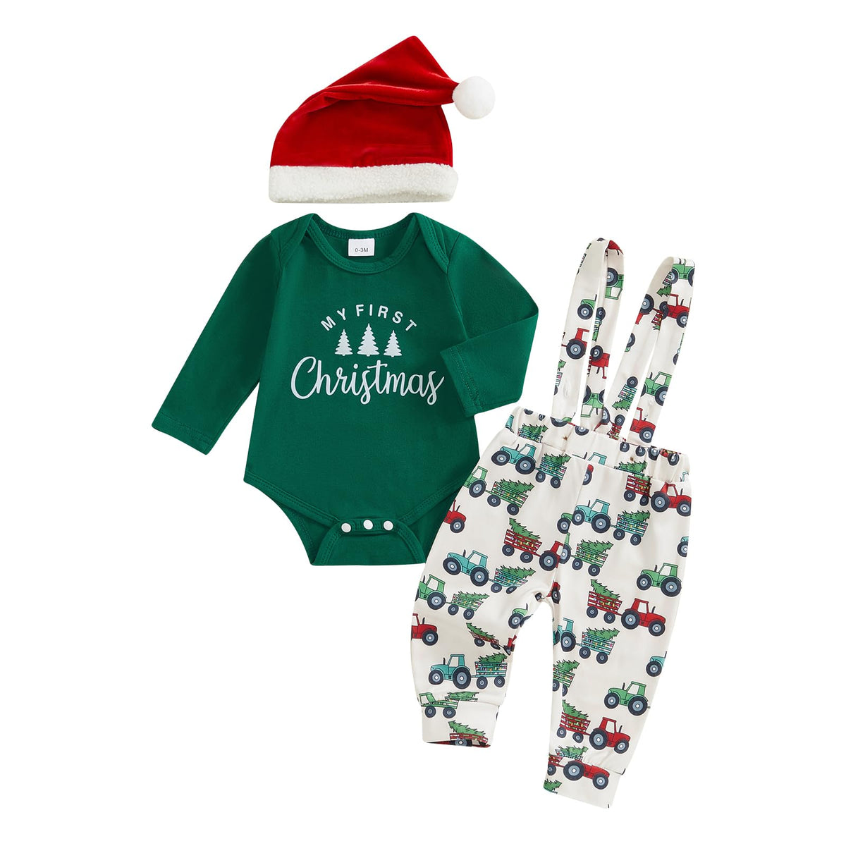 St Patricks Day Baby Boy Outfit Romper Onesie Suspender Pants Set With Beanie Hat T4437
