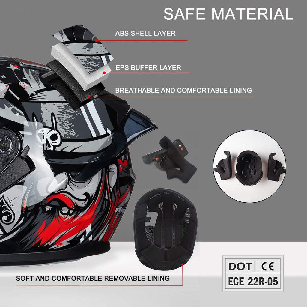 Bluetooth Motorcycle Helmet Anti-Fog Flip Up Full Face DOT Approved C48579