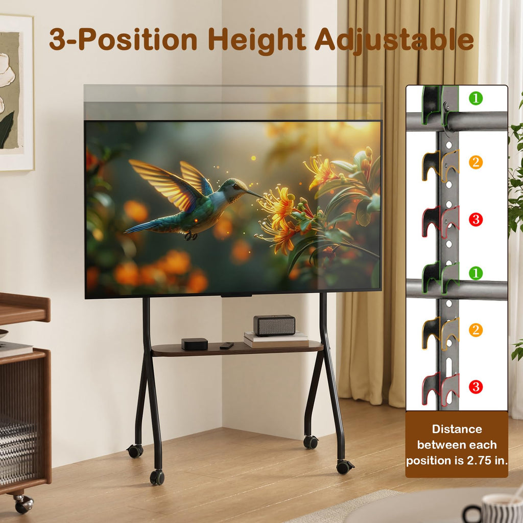 Black Height Adjustable Rolling TV Stand for 49-75 Inch TVs R5662