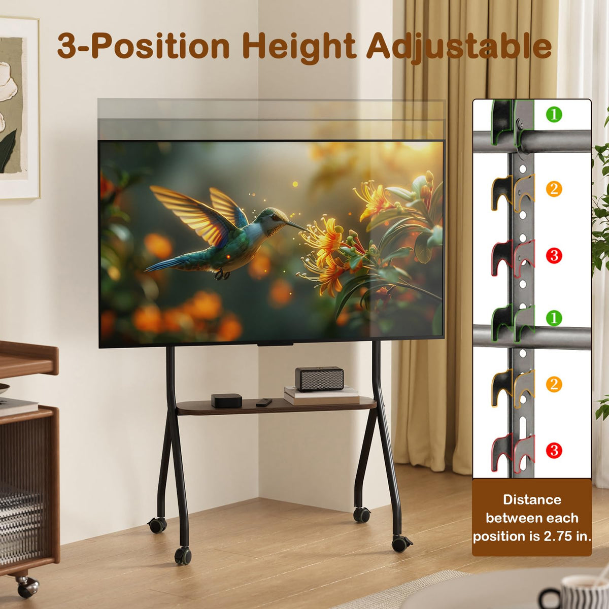 Black Height Adjustable Rolling TV Stand for 49-75 Inch TVs R5662
