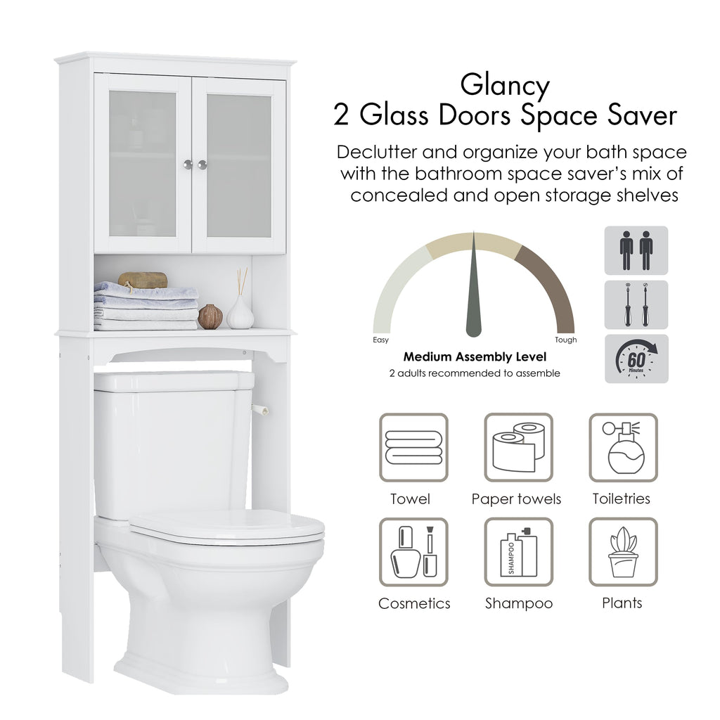 Over the Toilet Storage Cabinet with Tempered Glass Doors H778214