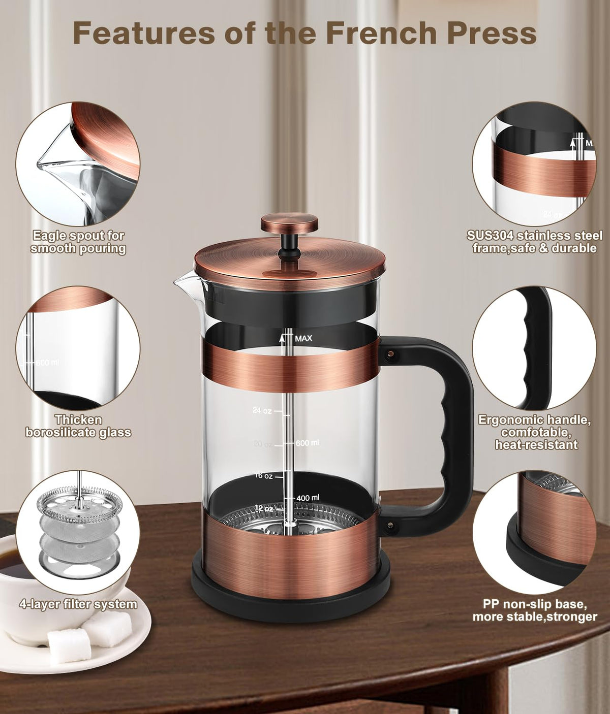 34 Ounce Stainless Steel French Press Coffee Maker X530