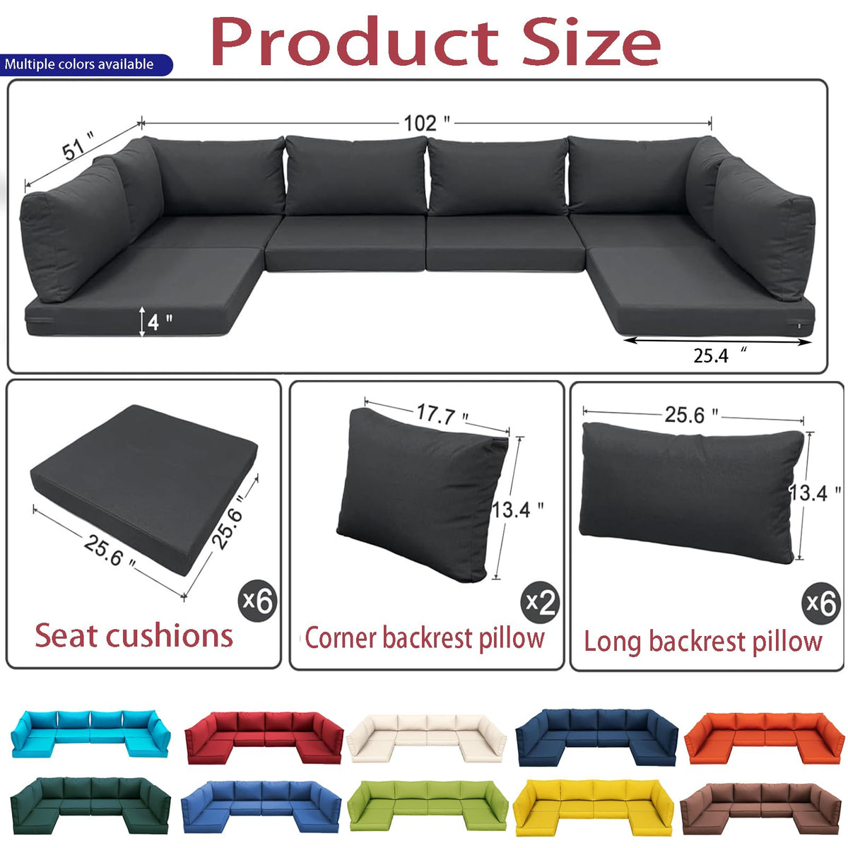Light Blue 14-Piece Water-Repellent Outdoor Replacement Cushions Set G27641