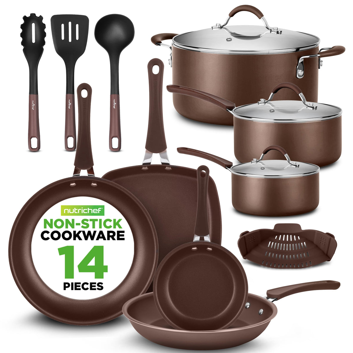 14-Piece Nonstick Brown Cookware Set Z9571