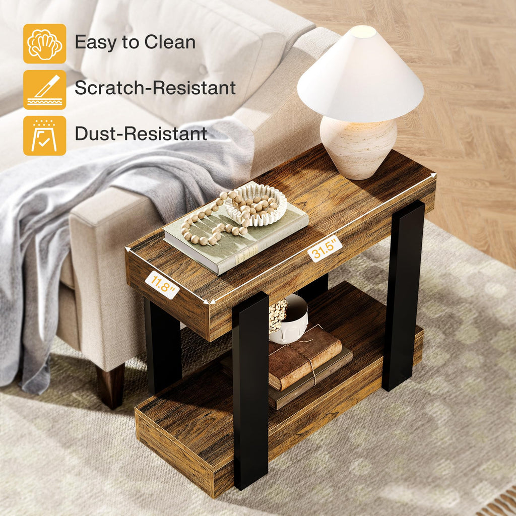 2-Tier Narrow End Table with Storage Shelf T760190